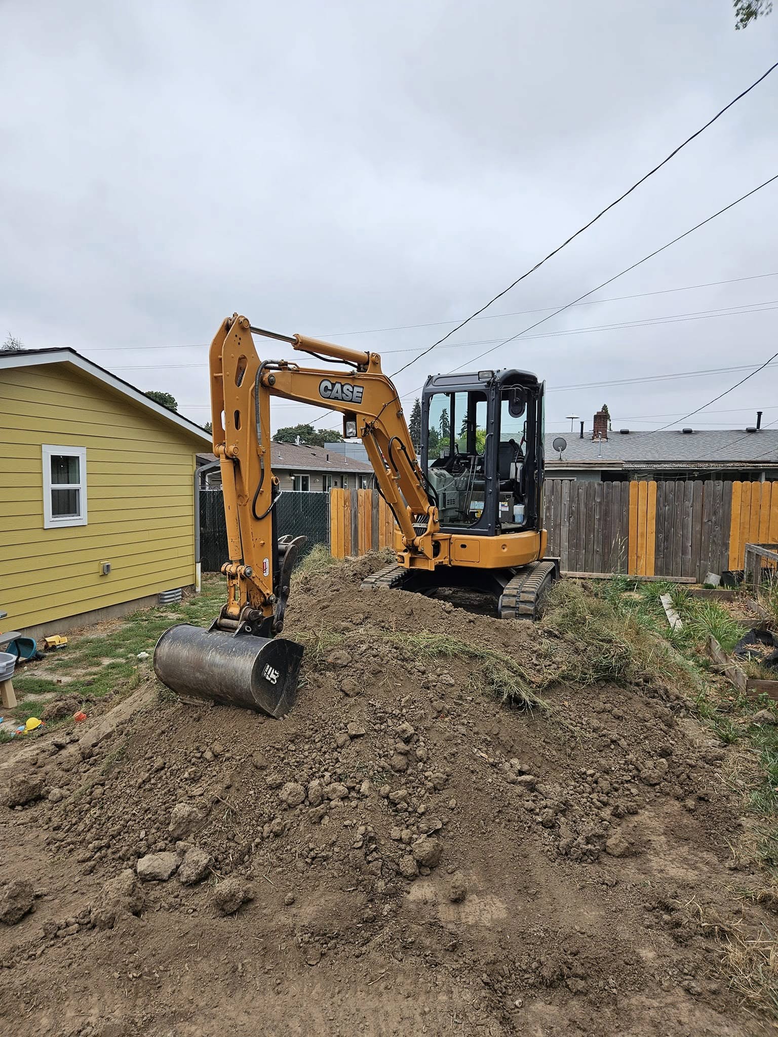 Mini excavator clearing a site in Linn County Oregon
